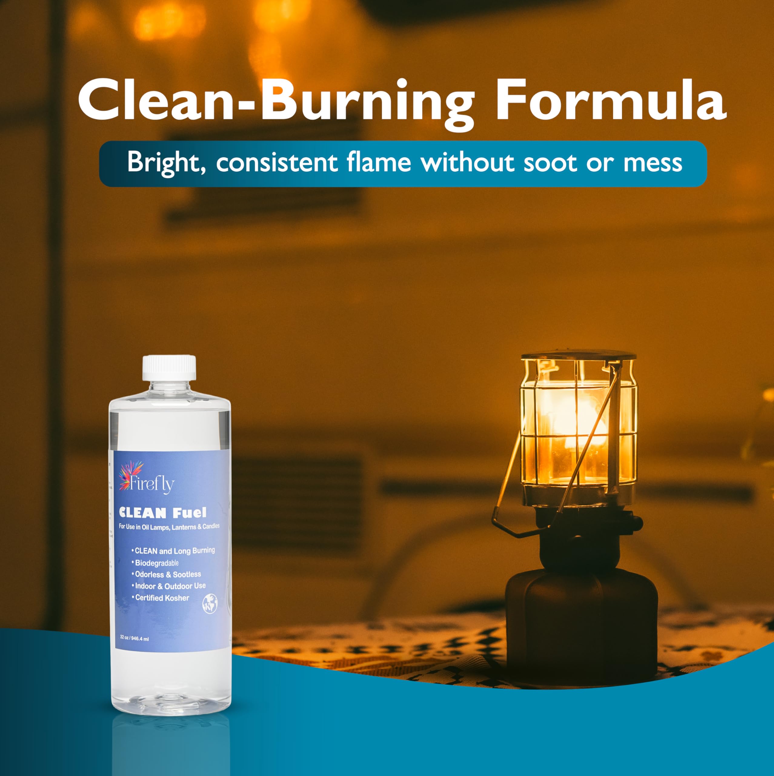 Firefly Fuel Clean lamp oil pour demonstrates easy refills with minimal mess.