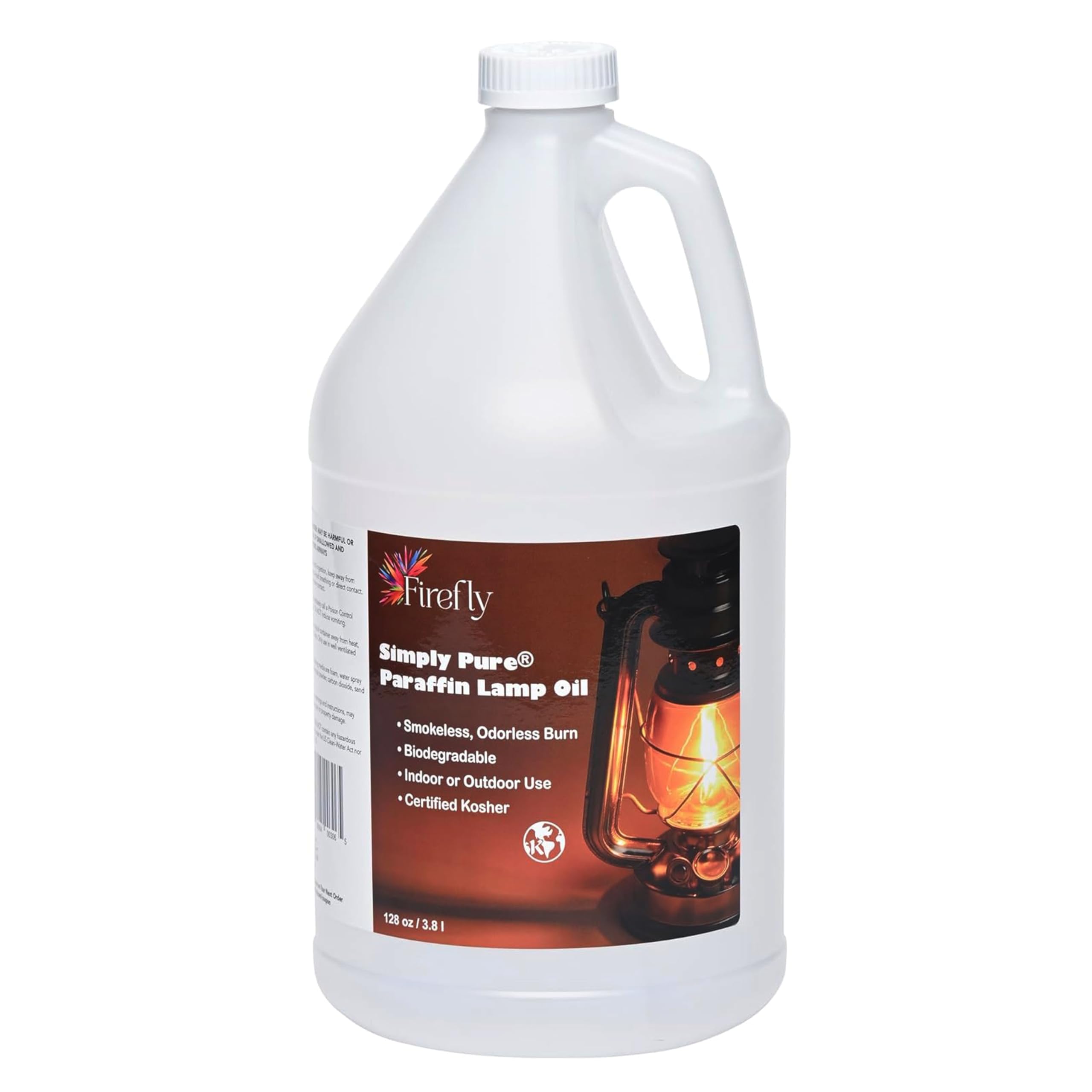 Firefly Fuel Premium Paraffin Oil powers a smokeless indoor lamp.