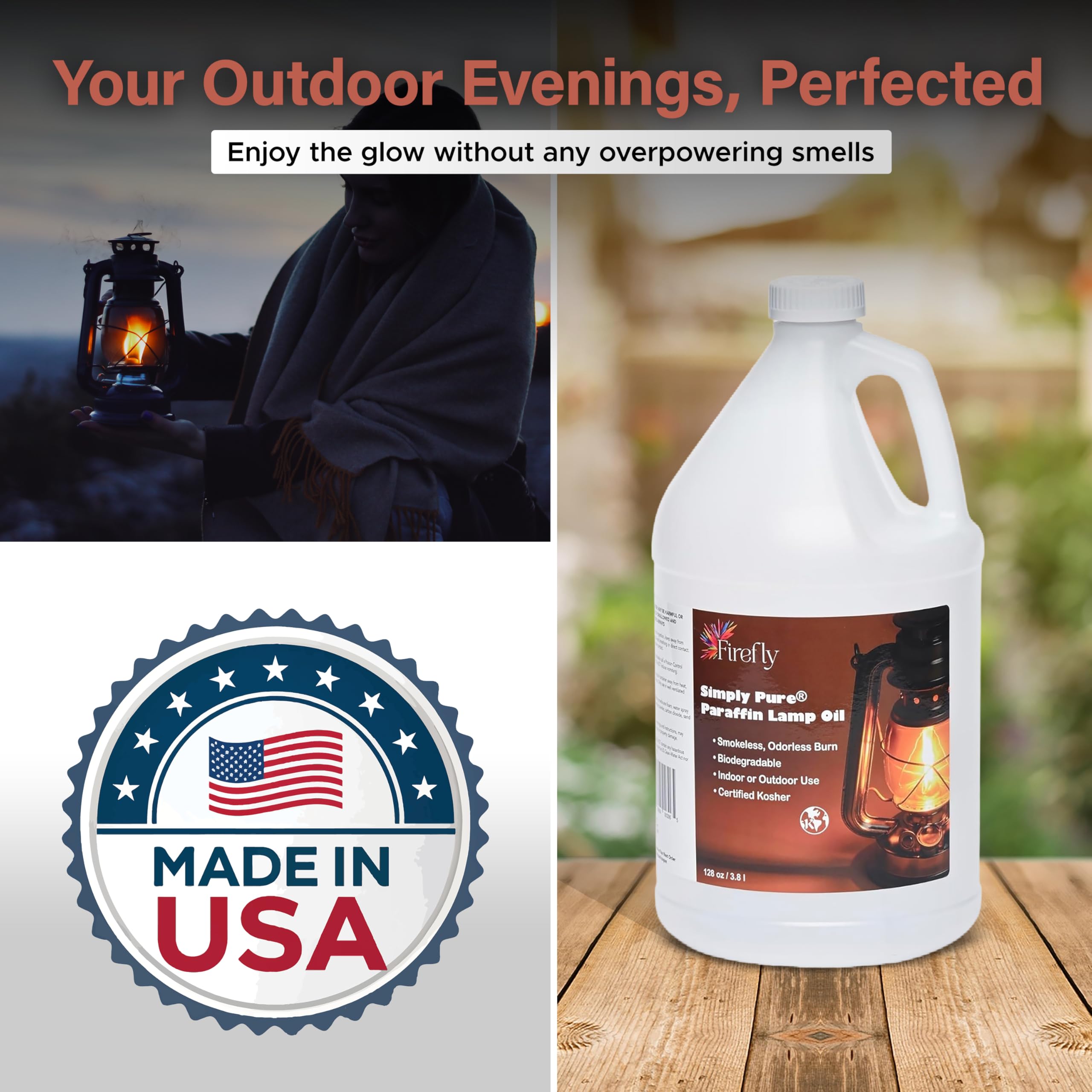 Firefly Fuel Premium Paraffin Oil for tiki torches creates even flame.