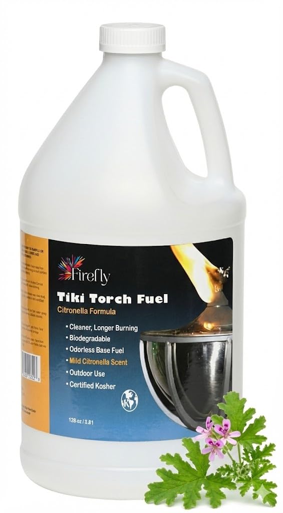 Firefly Fuel tiki torch fuel bottle ready for outdoor lighting