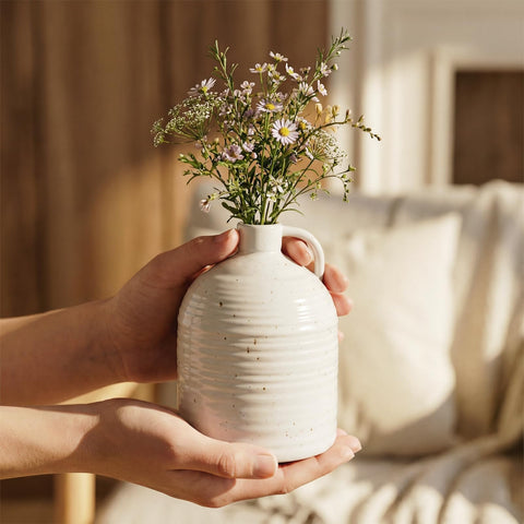 Firehold vases styled with dried pampas grass create rustic room accents.