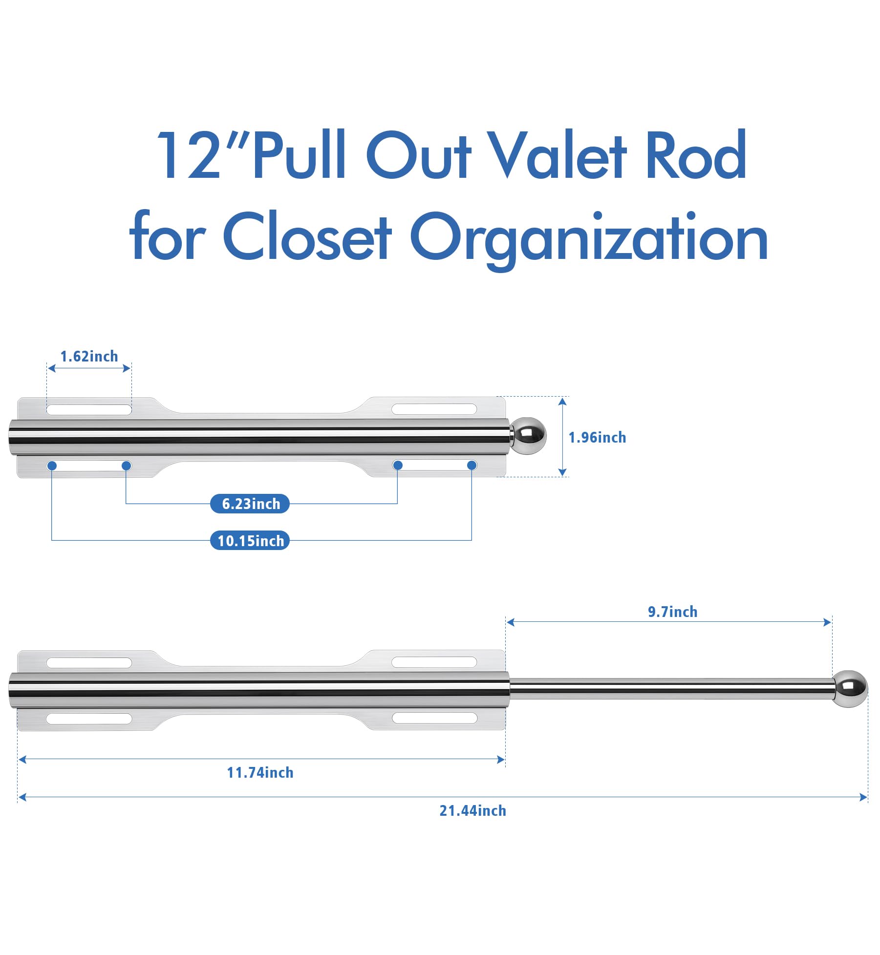 FIRJOY pull-out hanging rod chrome with smooth glide for quick outfit prep