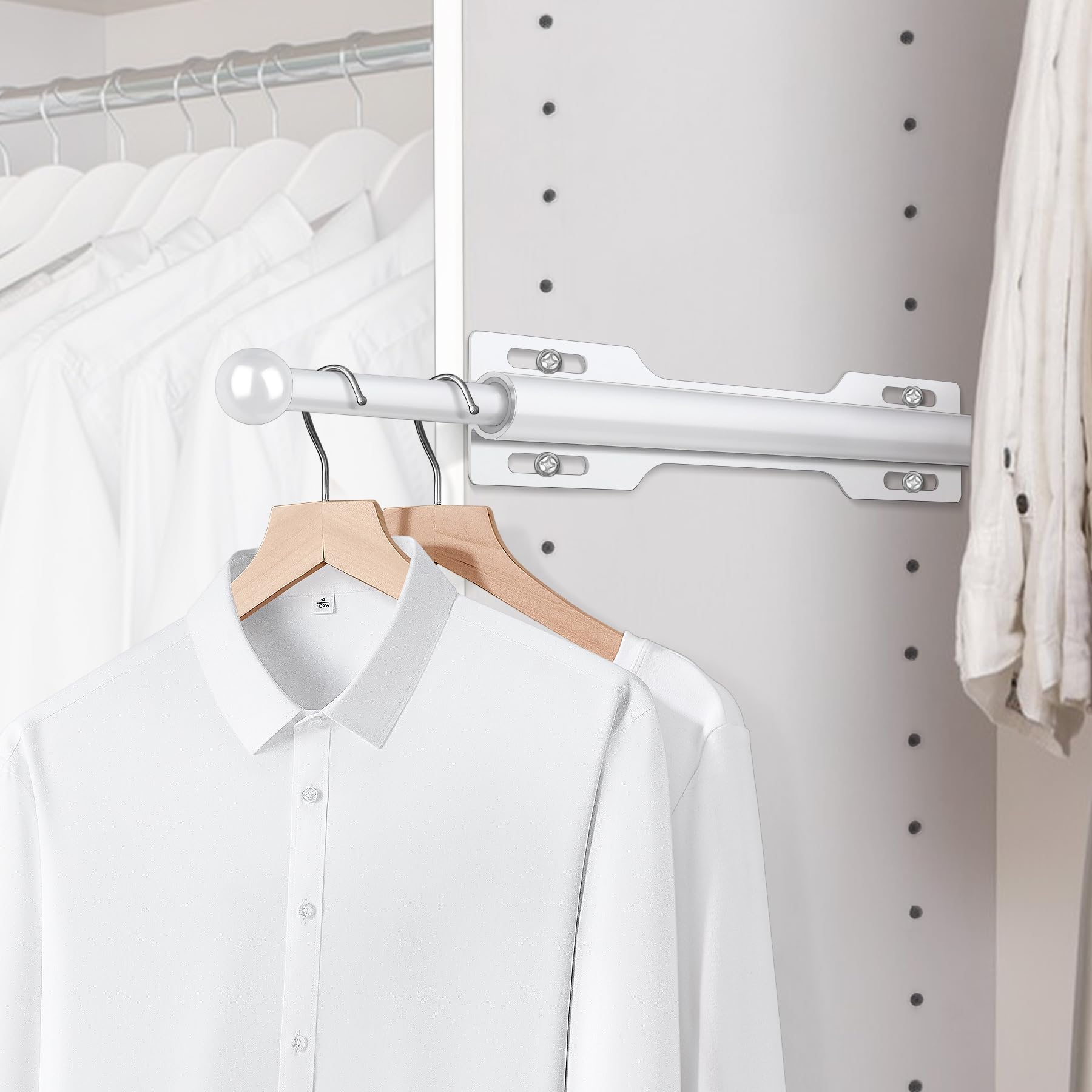 FIRJOY valet rod 2-pack installed in a closet to add extra hanging space