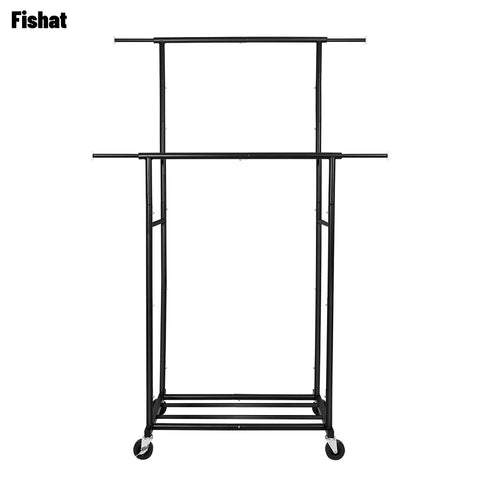 Fishat Stand Portable Garment Rack top rail extension showing adjustable hanging space.