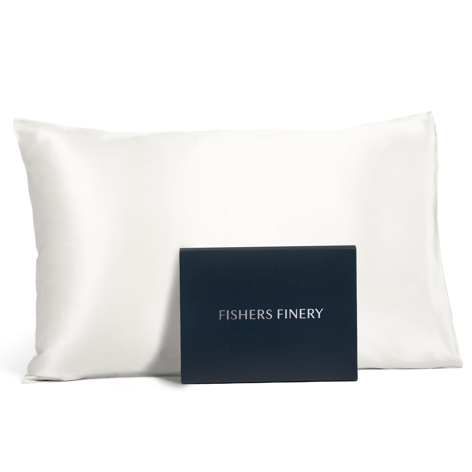 Fishers Finery mulberry silk pillowcase front view in white, silky sleep comfort