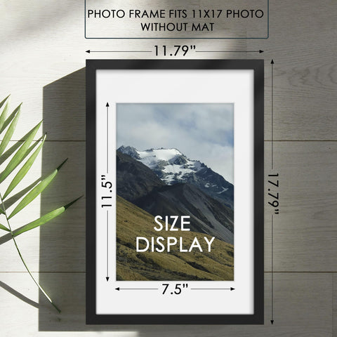 Fisnish 11x17 frame hanging on wall for easy, elegant memory display.