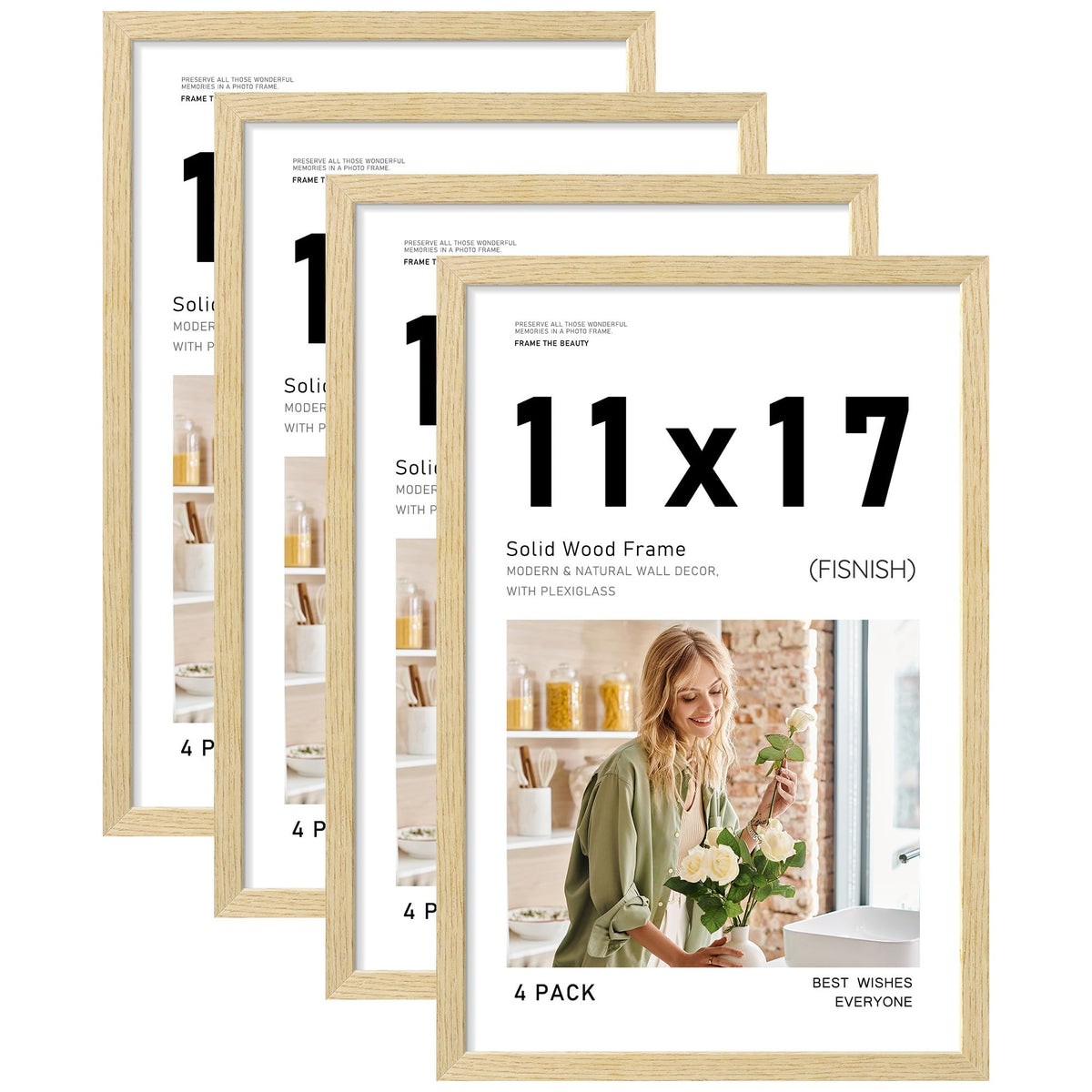 Fisnish 11x17 picture frame front view highlights natural wood grain for warm display