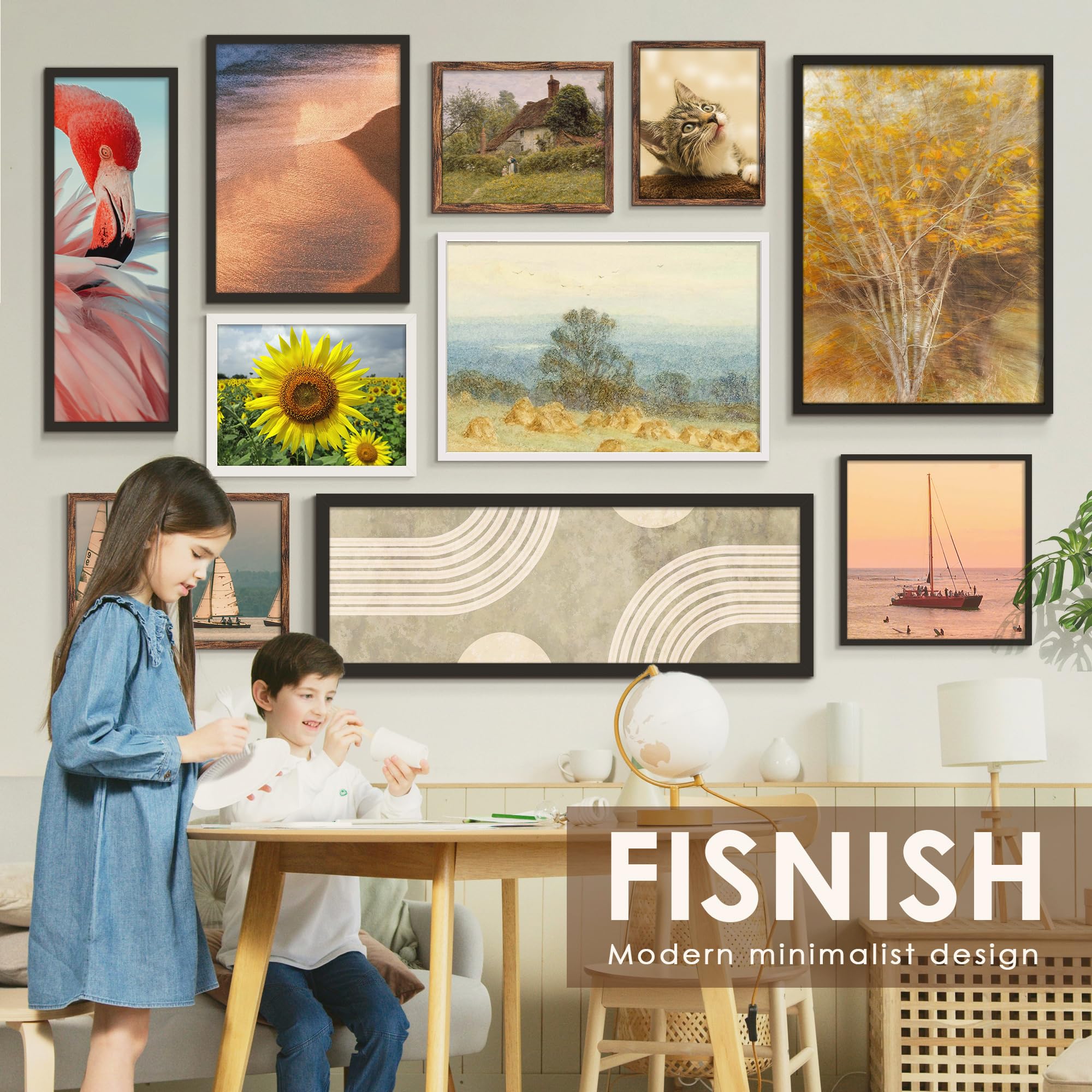Fisnish 15x22 brown frame back view with pre-installed hanging hardware for quick mounting.
