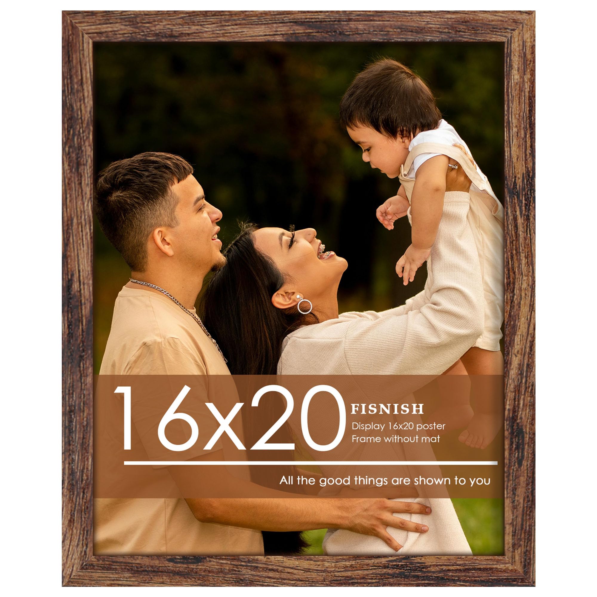 Fisnish 16x20 frame front view in classic brown for elegant wall display