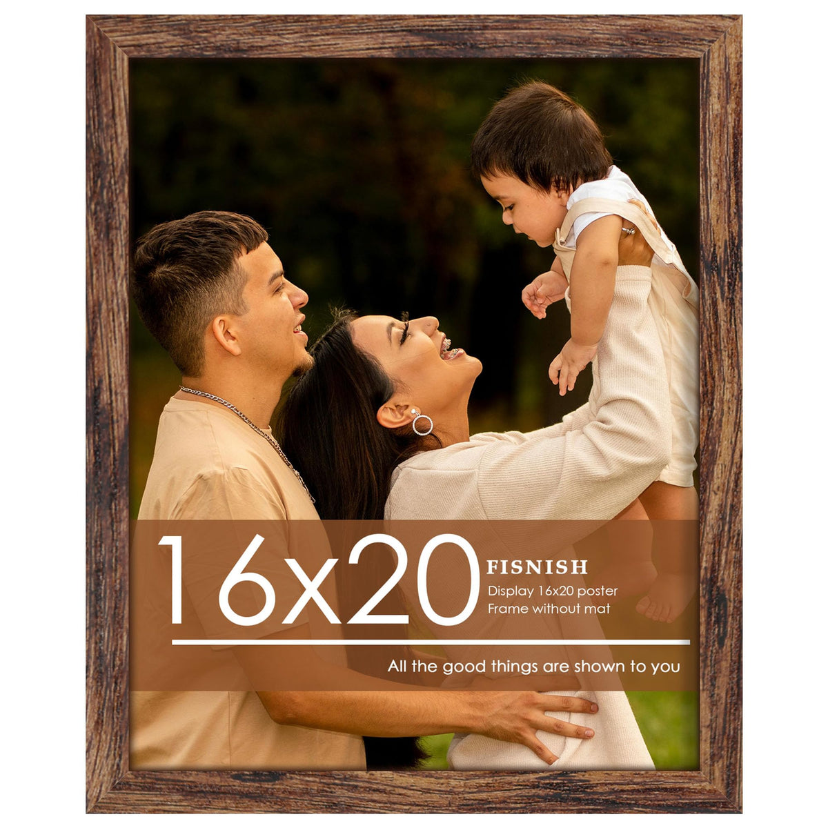 Fisnish 16x20 frame front view in classic brown for elegant wall display