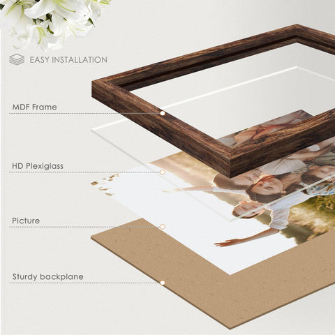 Fisnish brown 16x24 frame complements modern decor and gifts.