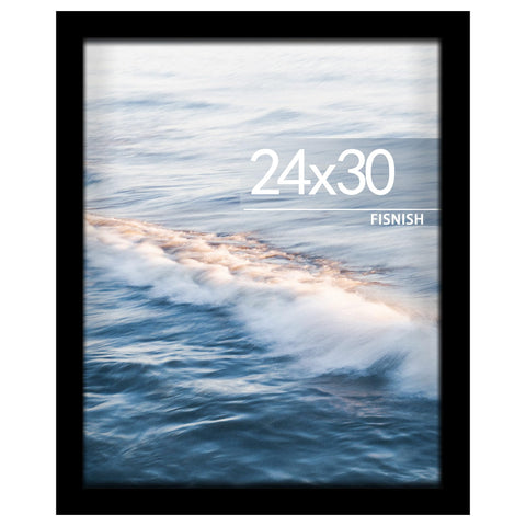 Fisnish 24x30 poster frame front view in black for clear edge-to-edge artwork display.