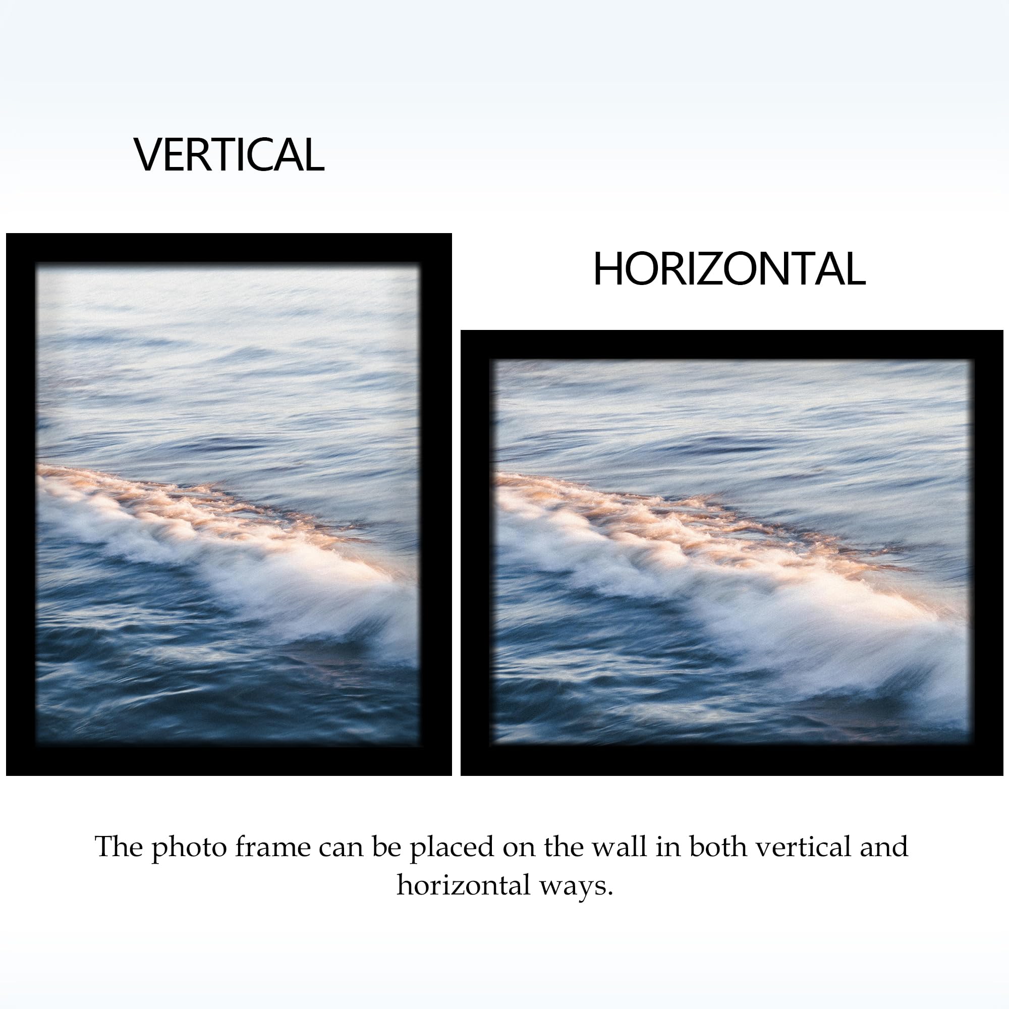 Fisnish 24x30 poster frame on wall in both horizontal and vertical orientations.