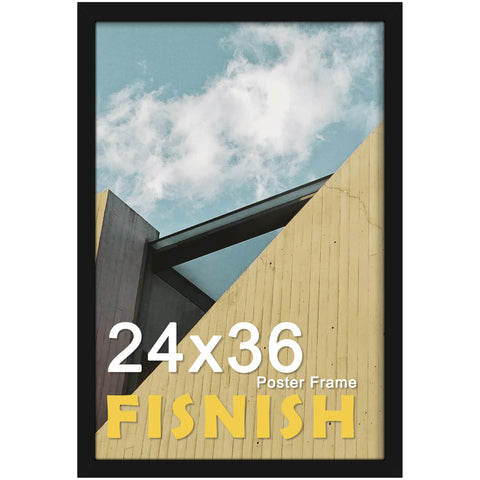 Fisnish 24x36 black-poster-frame with HD plexiglass for clear viewing and protection.