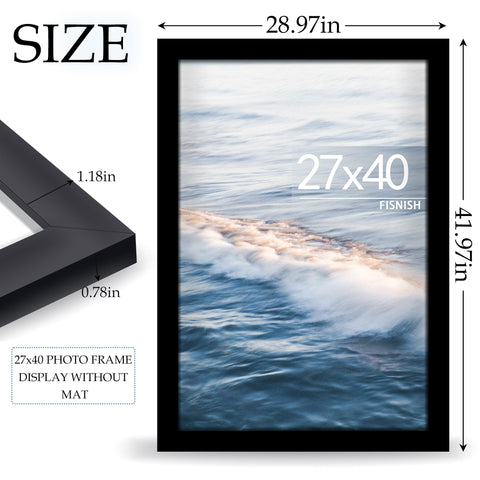 Fisnish 27x40 frame with spring-loaded back panel for easy poster swaps