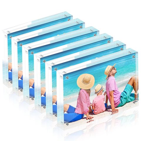 Fisnish 5x7 acrylic frame set front view highlights clear frameless display for desk decor