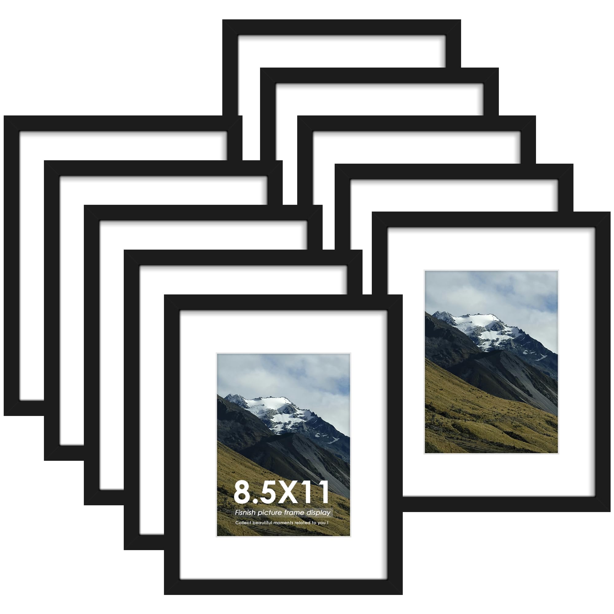 Fisnish 8.5x11 black frame with wall-mat display for gallery walls.