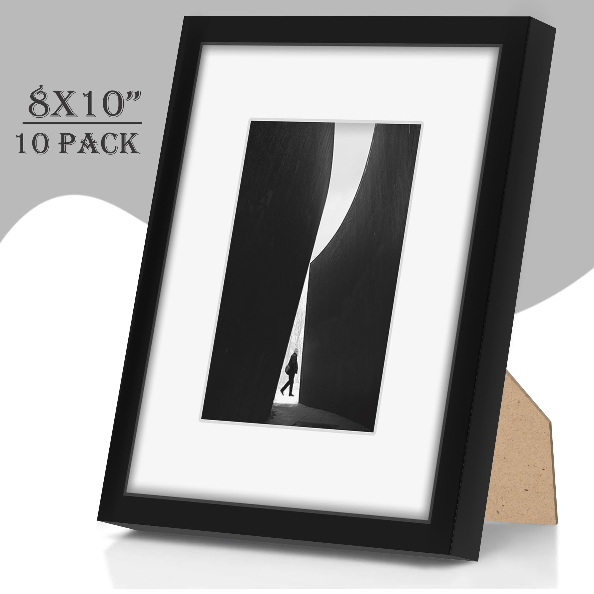Fisnish 8x10 frame with mat for 5x7 photos, ideal for organized layouts.