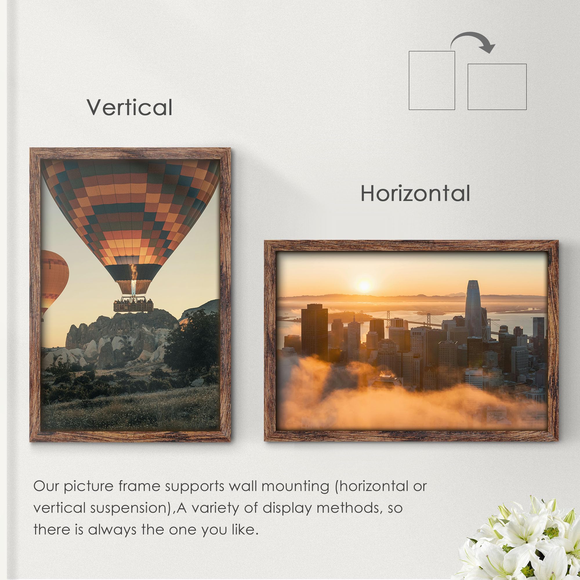 Fisnish frame on wall with horizontal mounting for versatile decor
