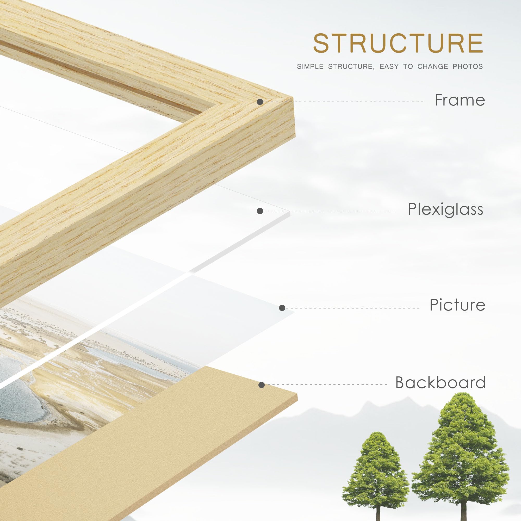 Fisnish frames support horizontal or vertical display on any wall