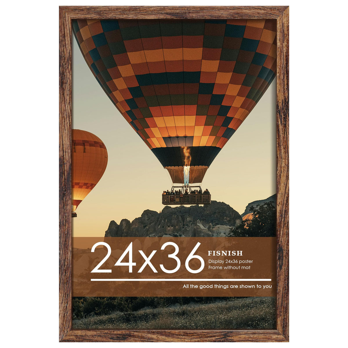 Fisnish 24x36 brown poster frame front view with edge-to-edge display for posters