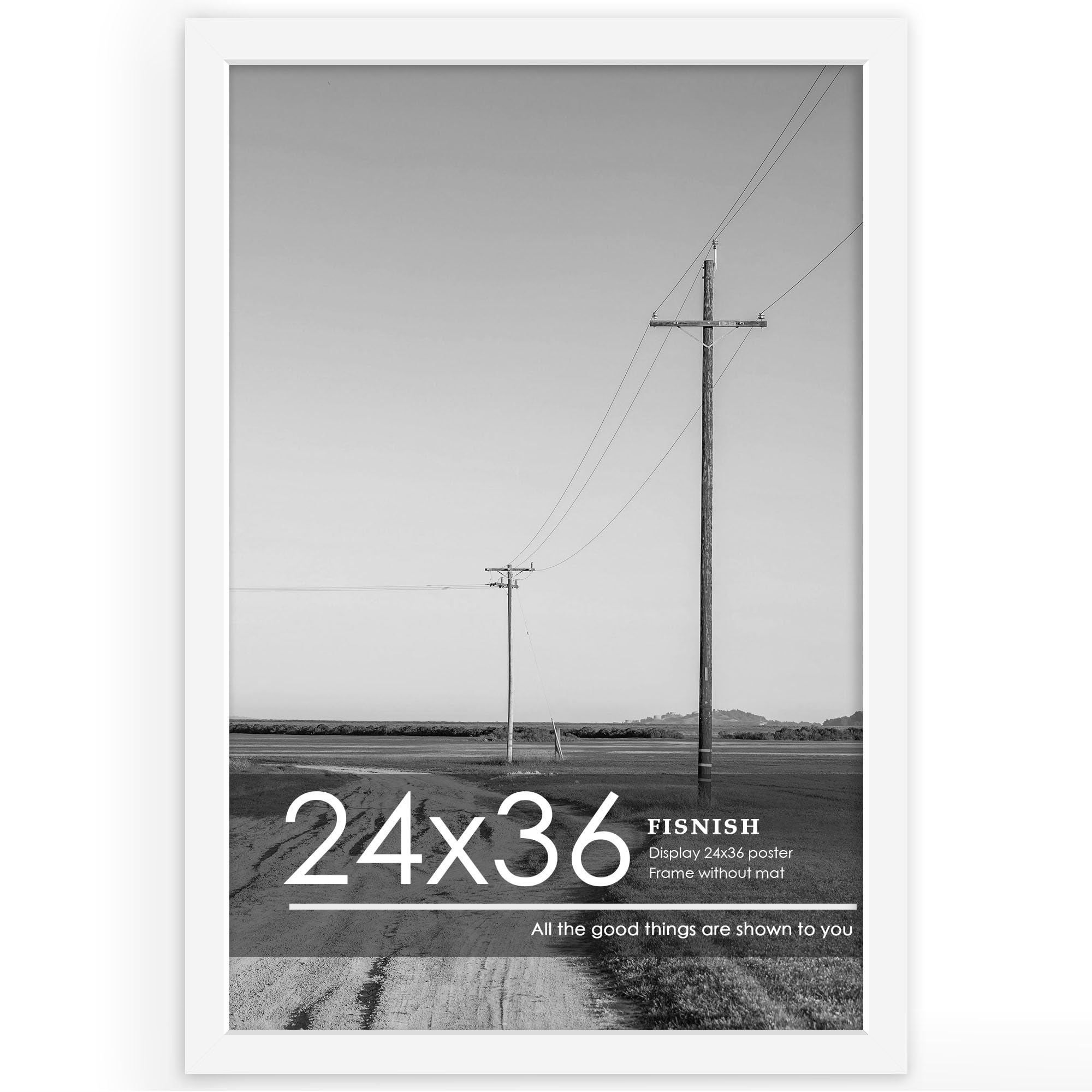 Fisnish 24x36 white poster frame with durable MDF for wall display.