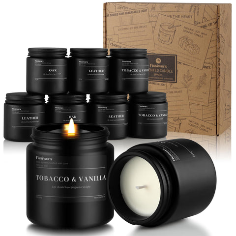 FISSIWORX 9-pack black-jar candles for refined ambiance and everyday luxury.