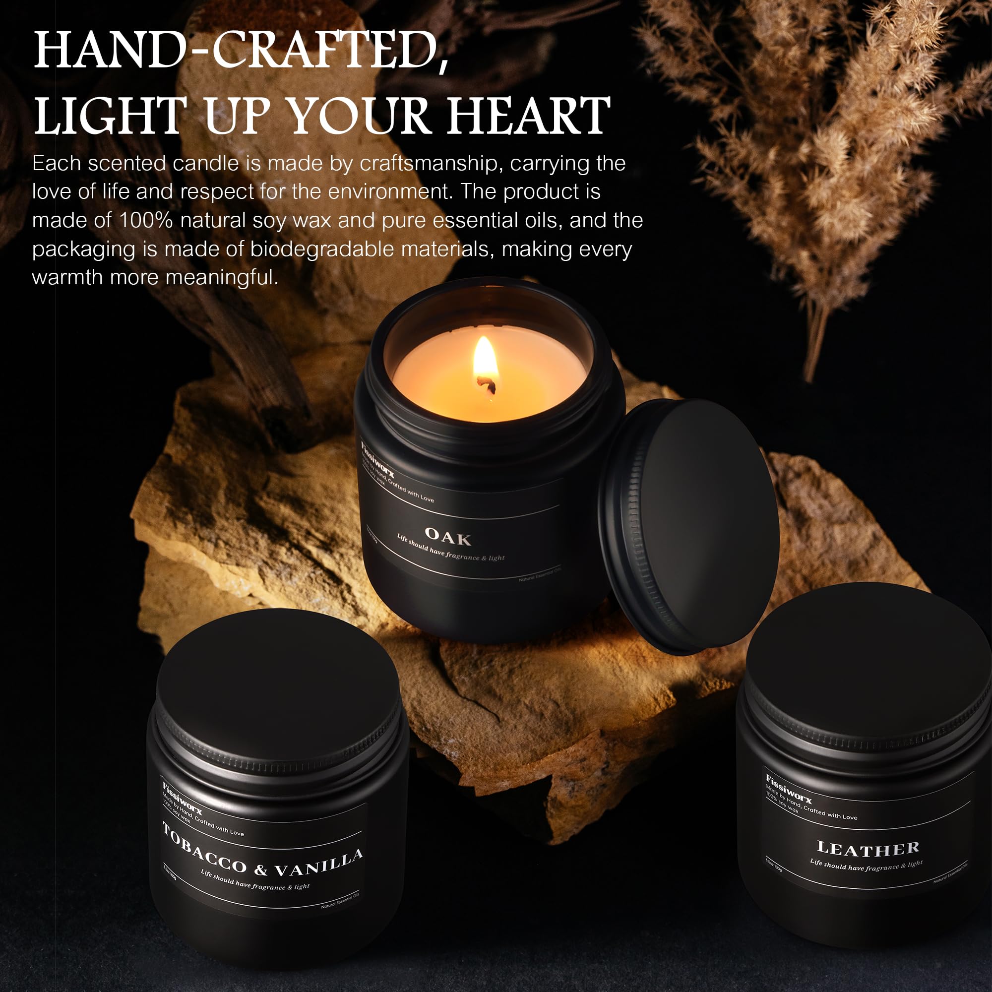 FISSIWORX soy-wax formula offers clean burn and long-lasting scent.