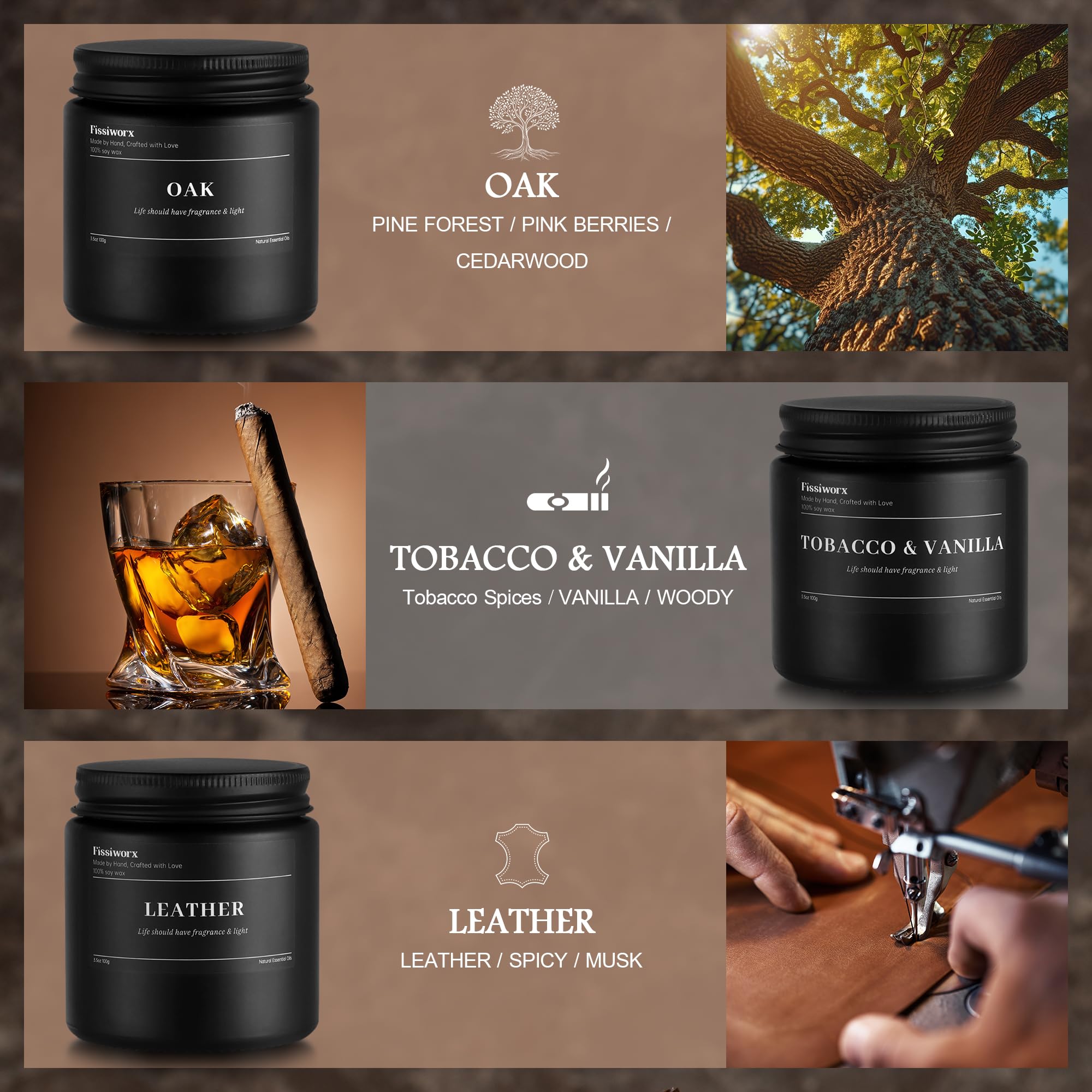 FISSIWORX vanilla candle evokes aged bourbon barrels for cozy evenings.