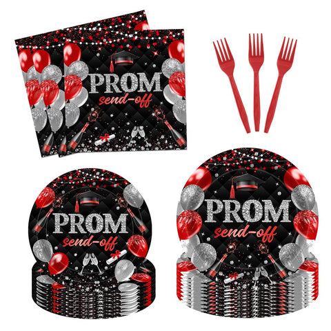 Fitumiw graduation tableware red and black set for a festive event.
