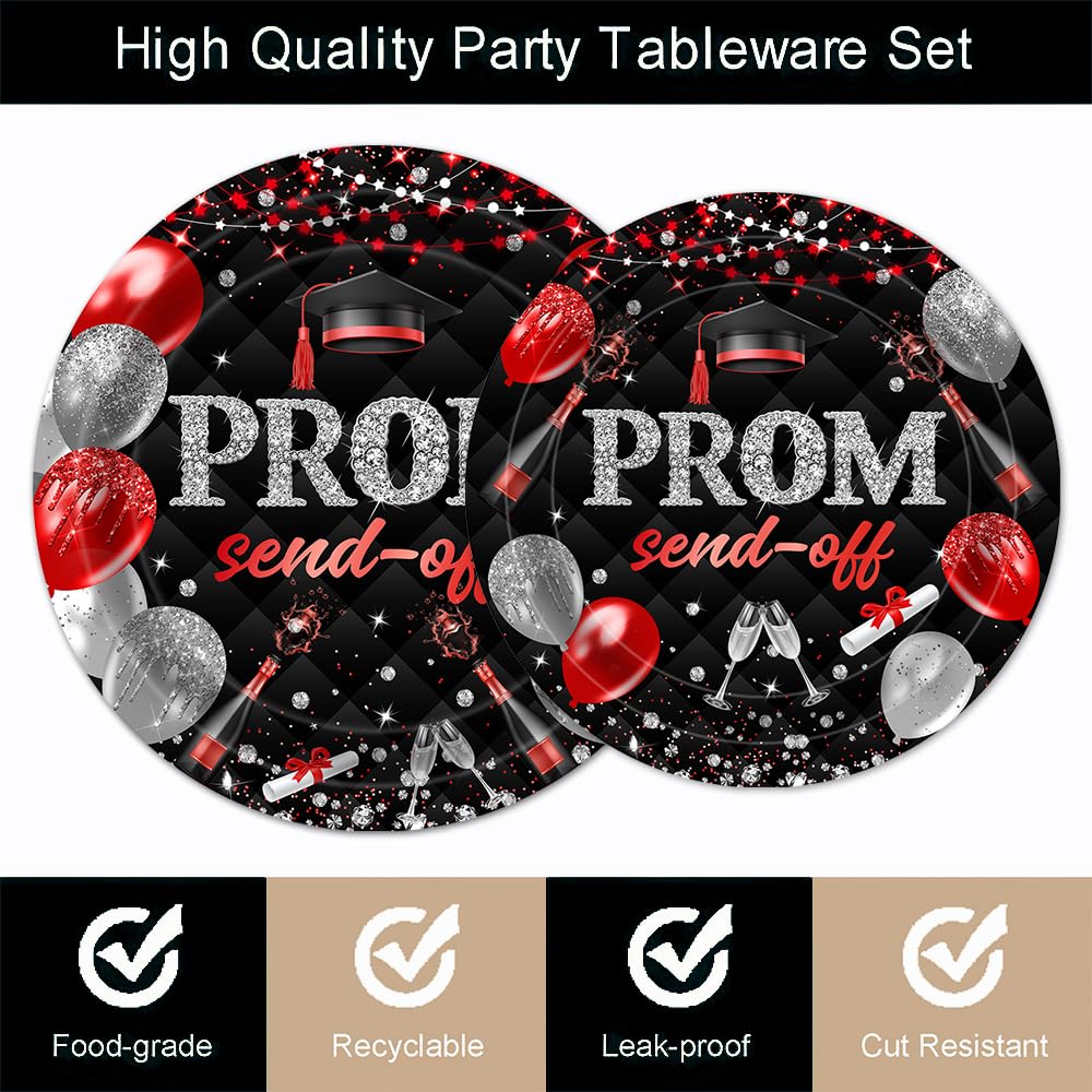 Fitumiw 7-inch dessert plates in red and black for snacks.
