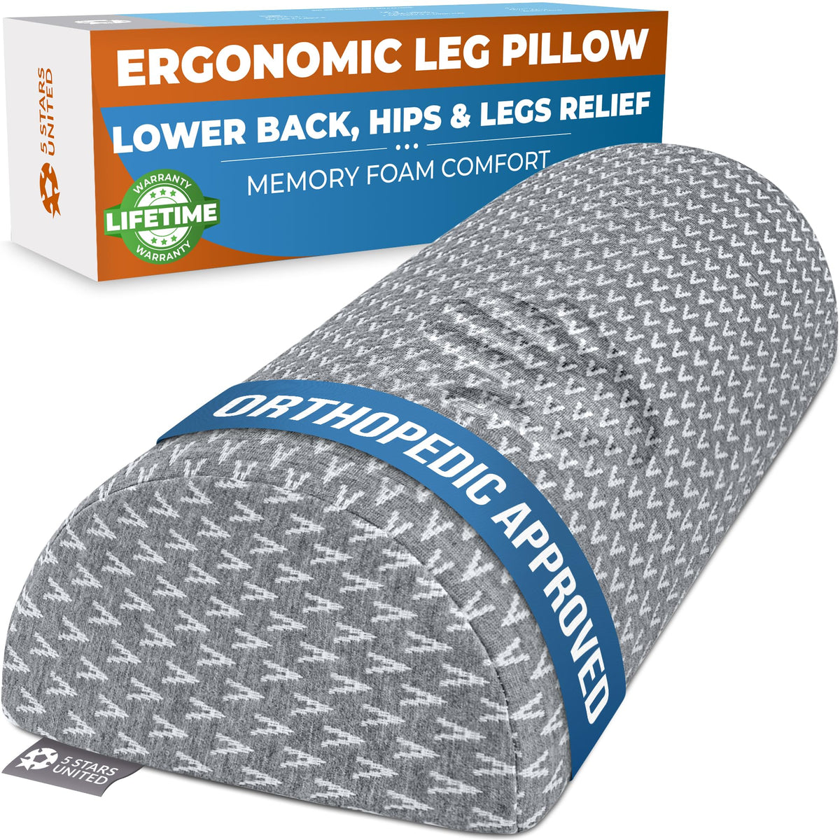 5 STARS UNITED knee pillow for back sleeping supports knees and hips for improved alignment.