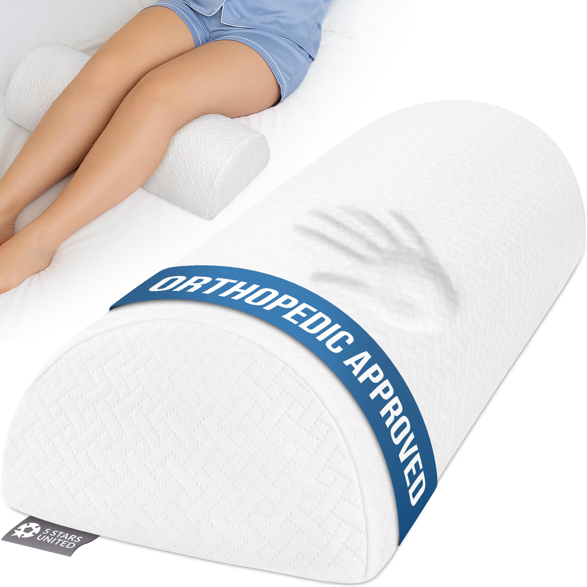 Five Stars United knee pillow for back sleeping supports spinal alignment.