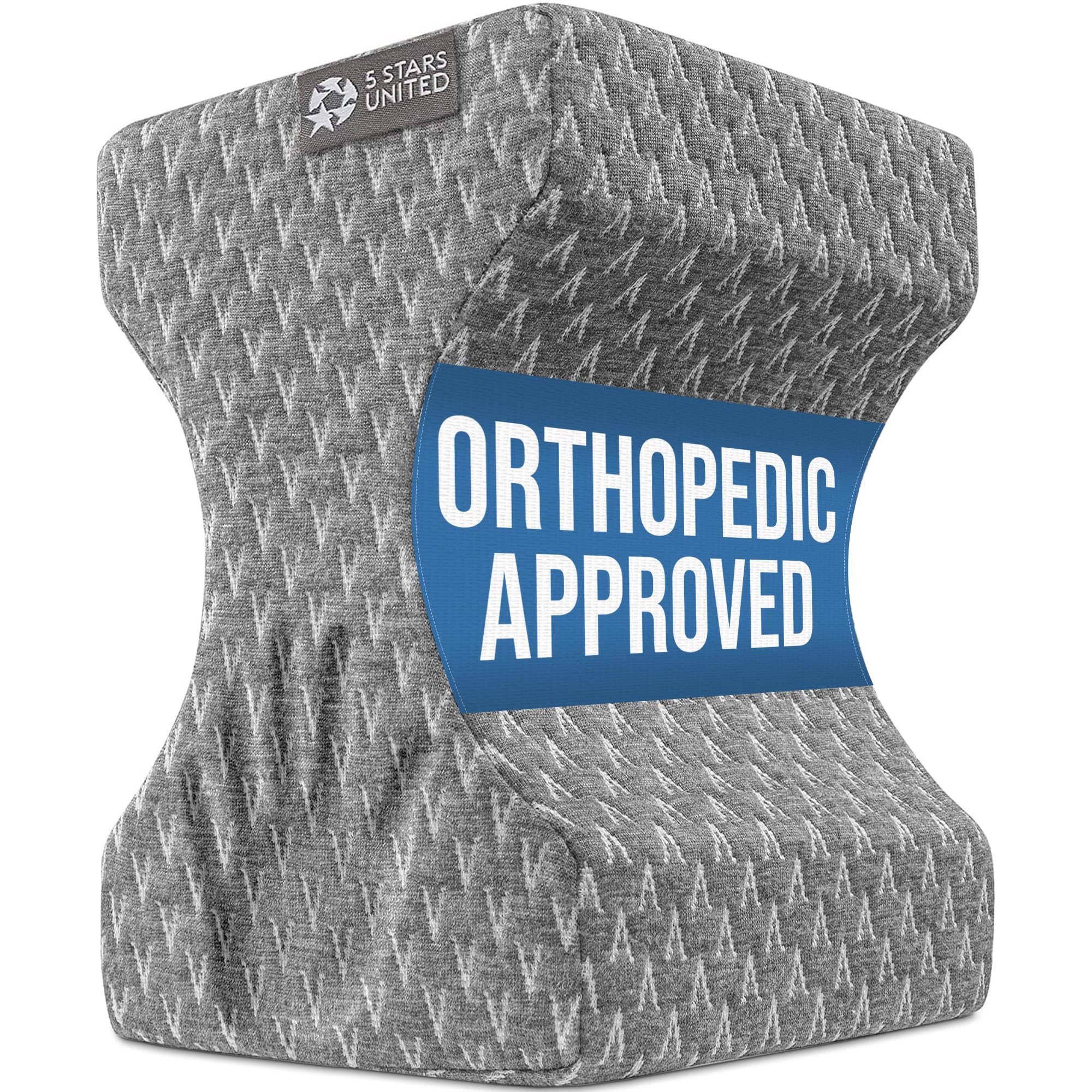 Five Stars United knee pillow between knees supports spinal alignment and comfort.