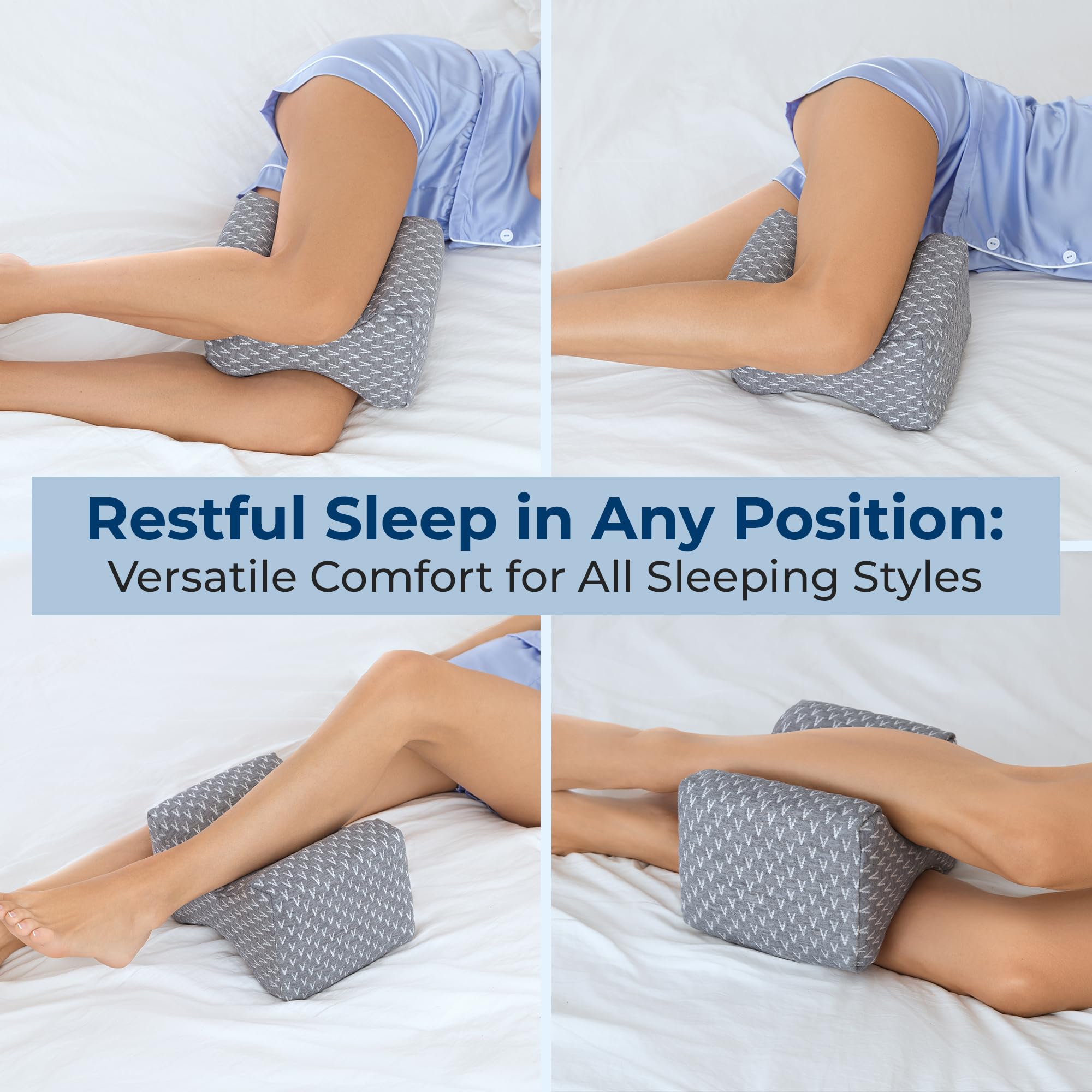 Five Stars United side sleeper hip-support pillow helps relieve knee and hip tension.