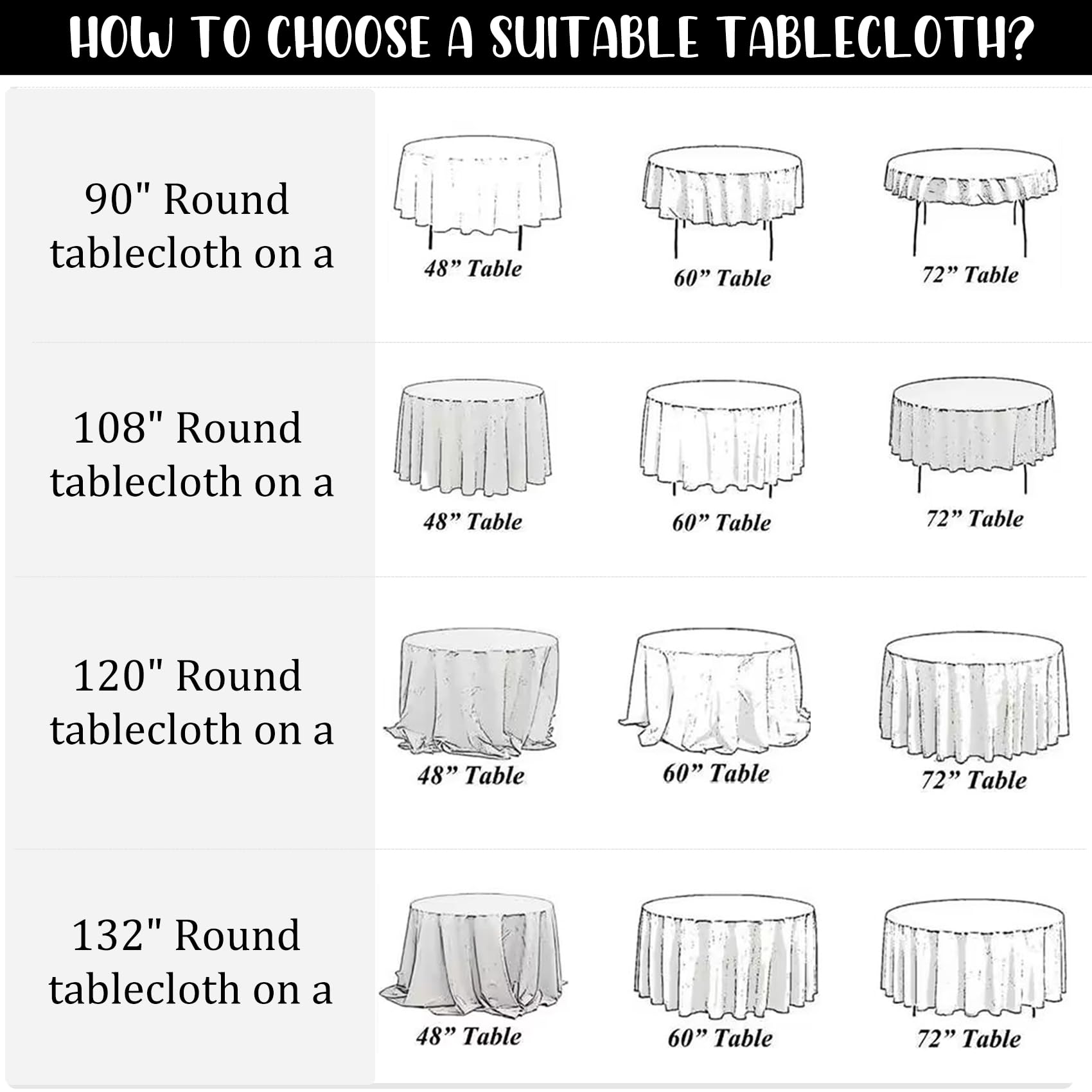 Fivenl outdoor buffet setup with 90-inch black tablecloth