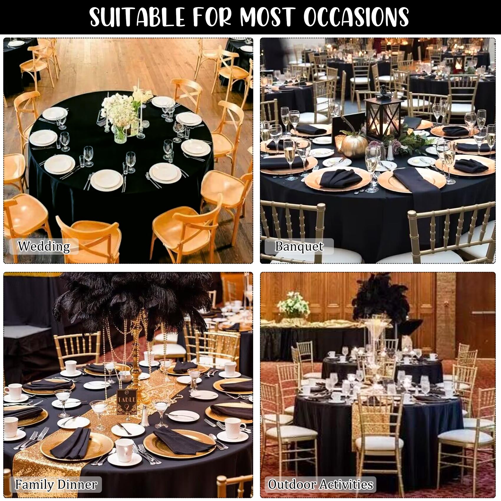 Fivenl black round tablecloth ideal for wedding banquets and receptions
