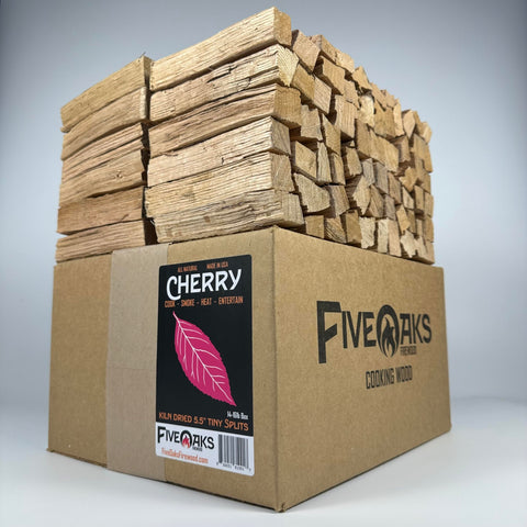 FiveOaks Kiln Dried Cherry 5-inch splits delivering quick, clean heat for pizza ovens.