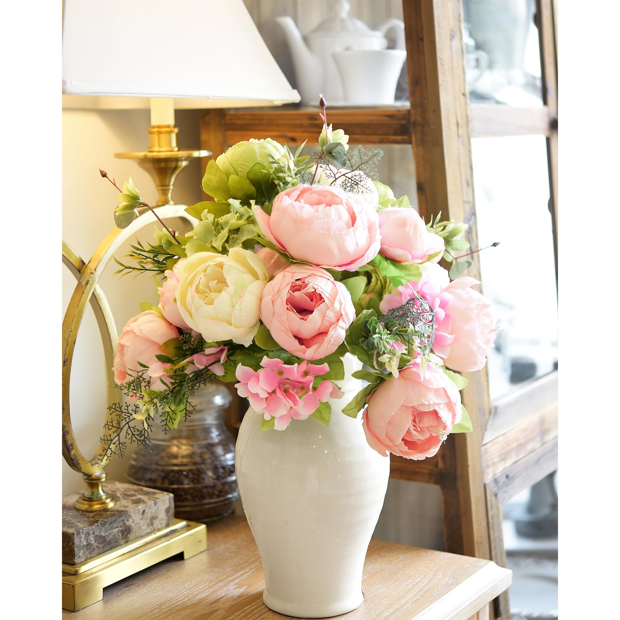 FiveSeasonStuff artificial peony bouquet in beige for understated home decor