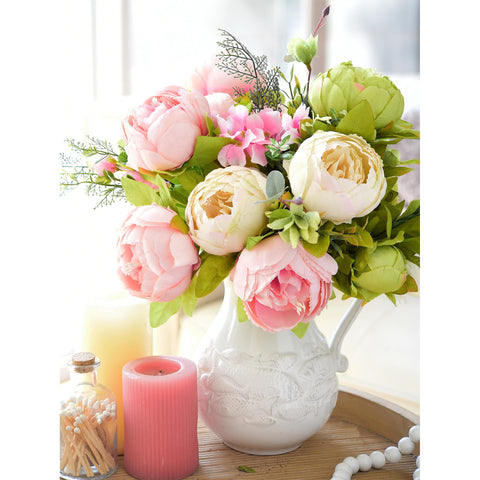 FiveSeasonStuff artificial peony bouquet with green accents for tablescapes