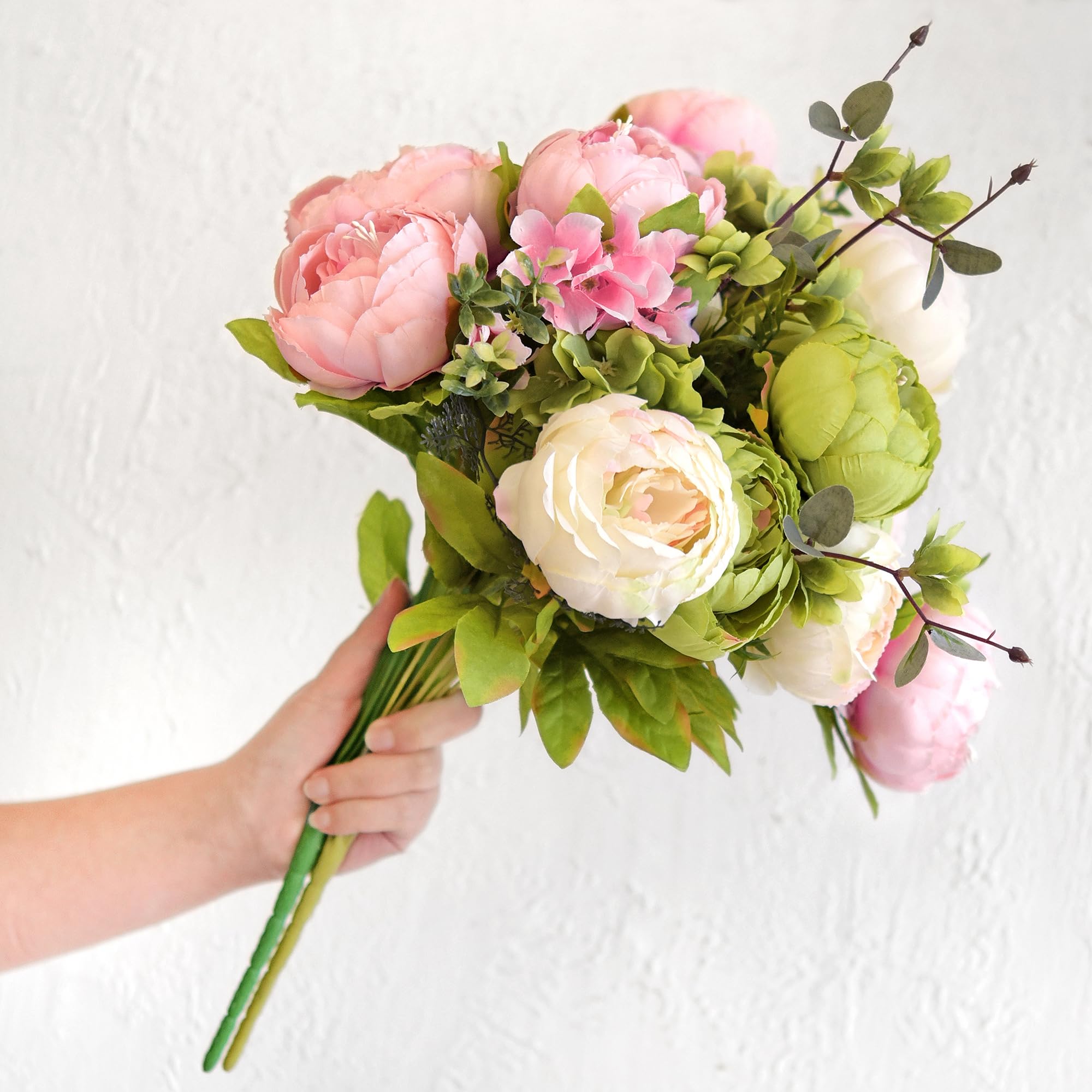 FiveSeasonStuff wedding centerpiece with pink and green peonies