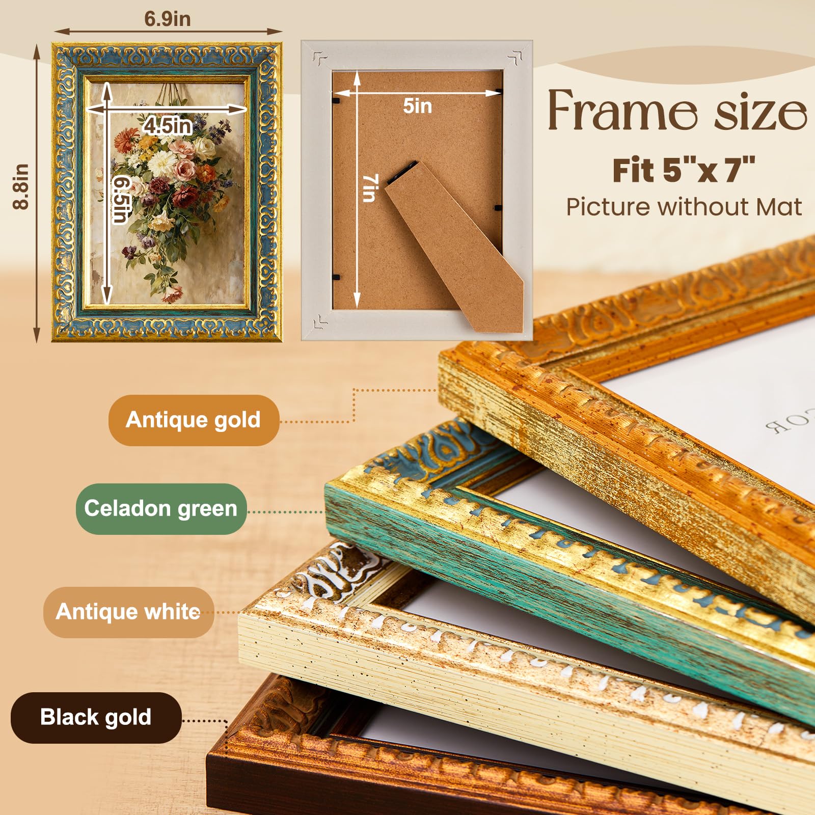 Fiwochic ornate frame celadon green 5x7 ideal for cohesive gallery walls.