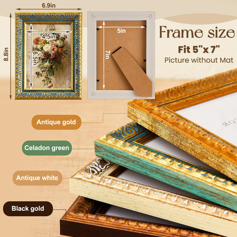 Fiwochic ornate frame celadon green 5x7 ideal for cohesive gallery walls.