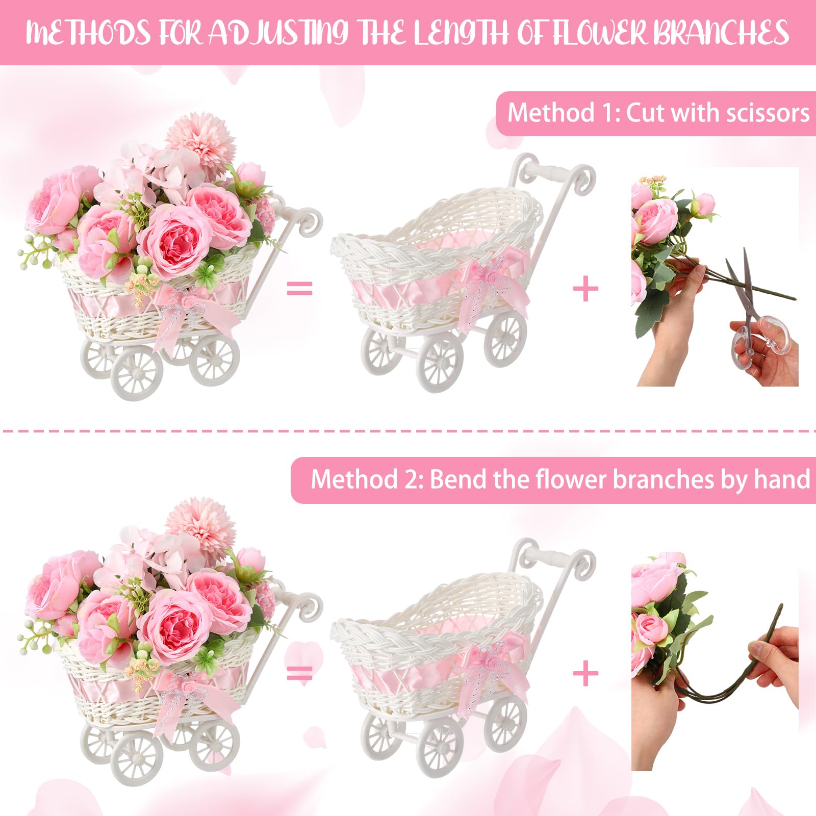 Fiwochic rattan carriage decor doubles as a mini storage display.