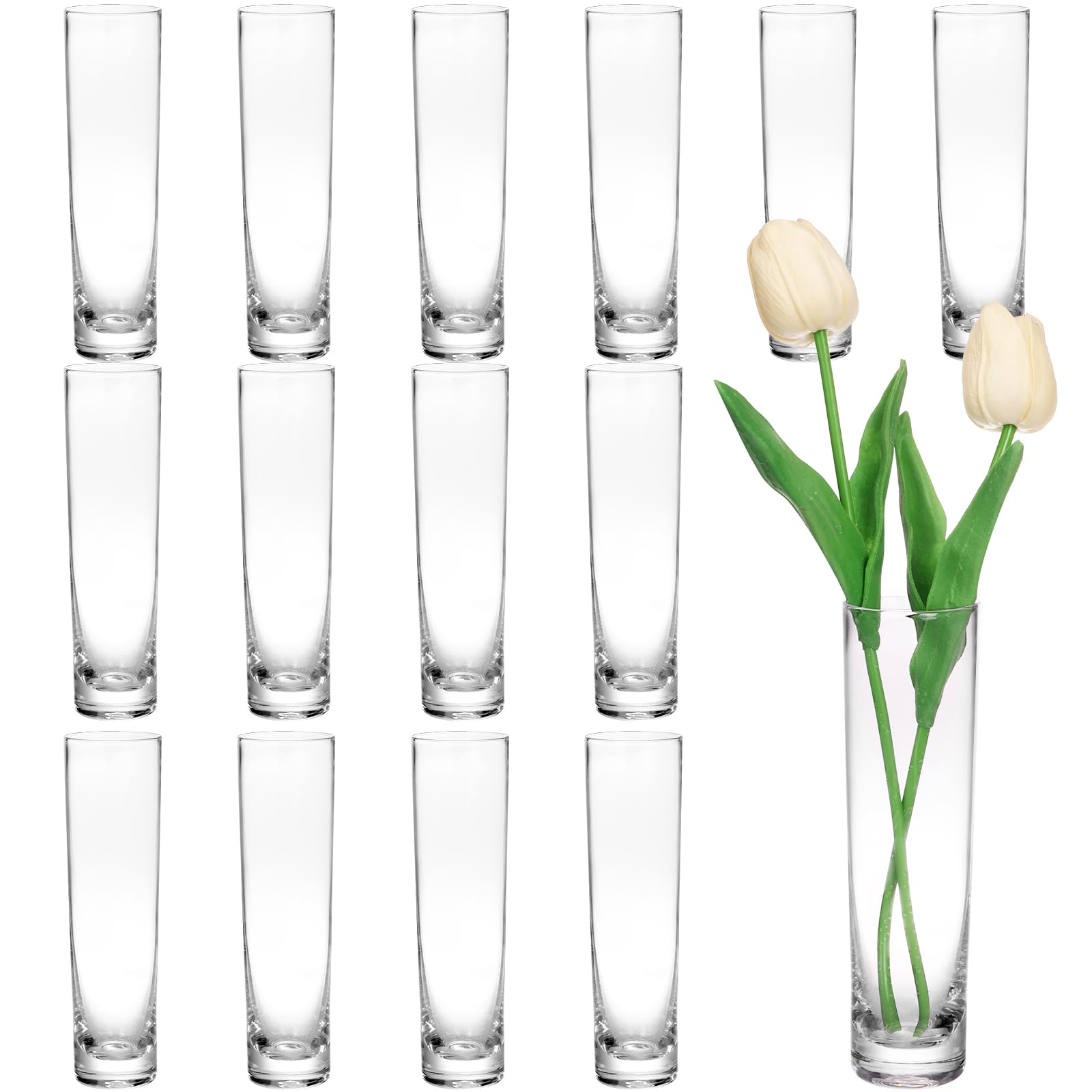 Fixwal 15-pack glass bud vases showcasing clear centerpieces for weddings and events