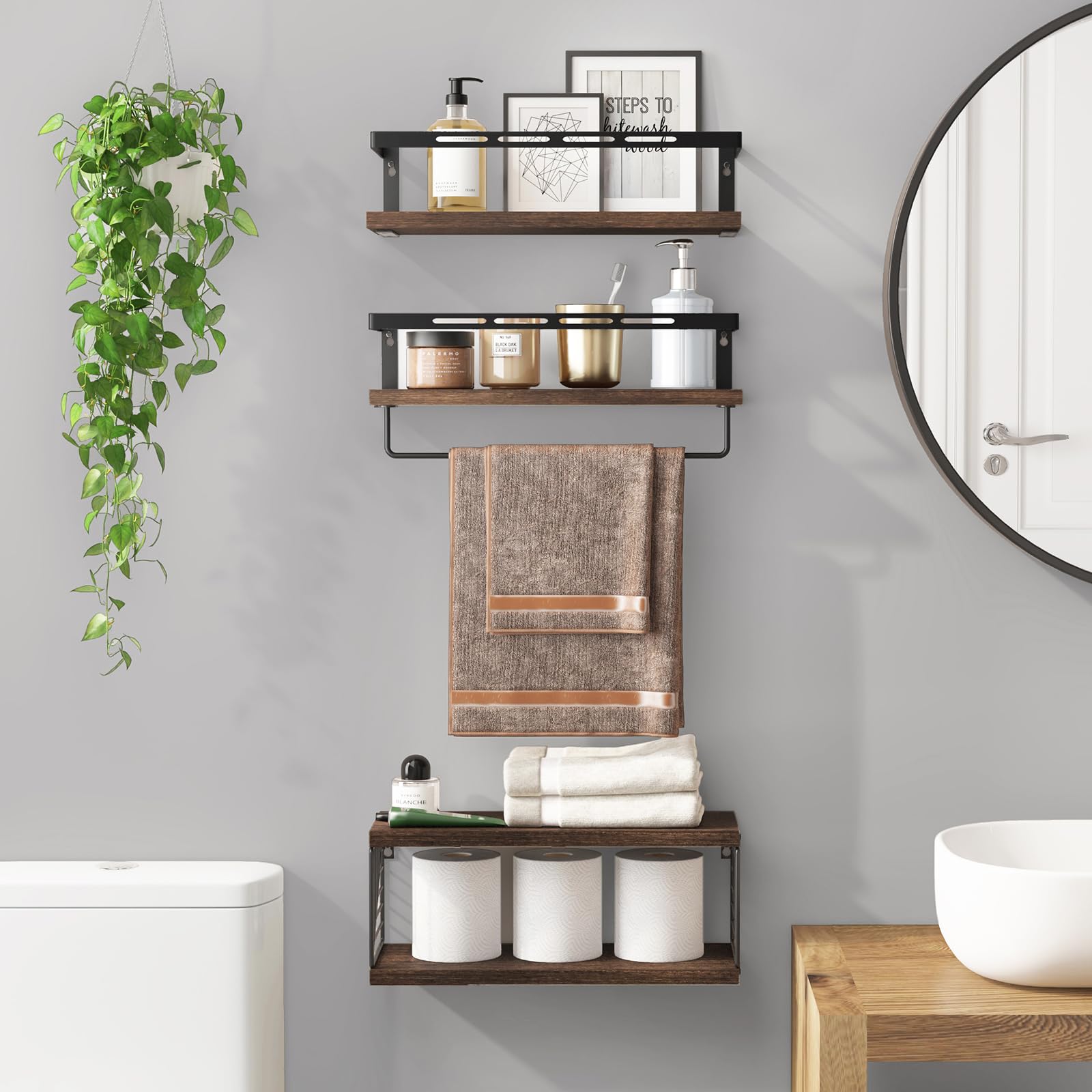 Fixwal 3-tier over-toilet shelf installed in bathroom