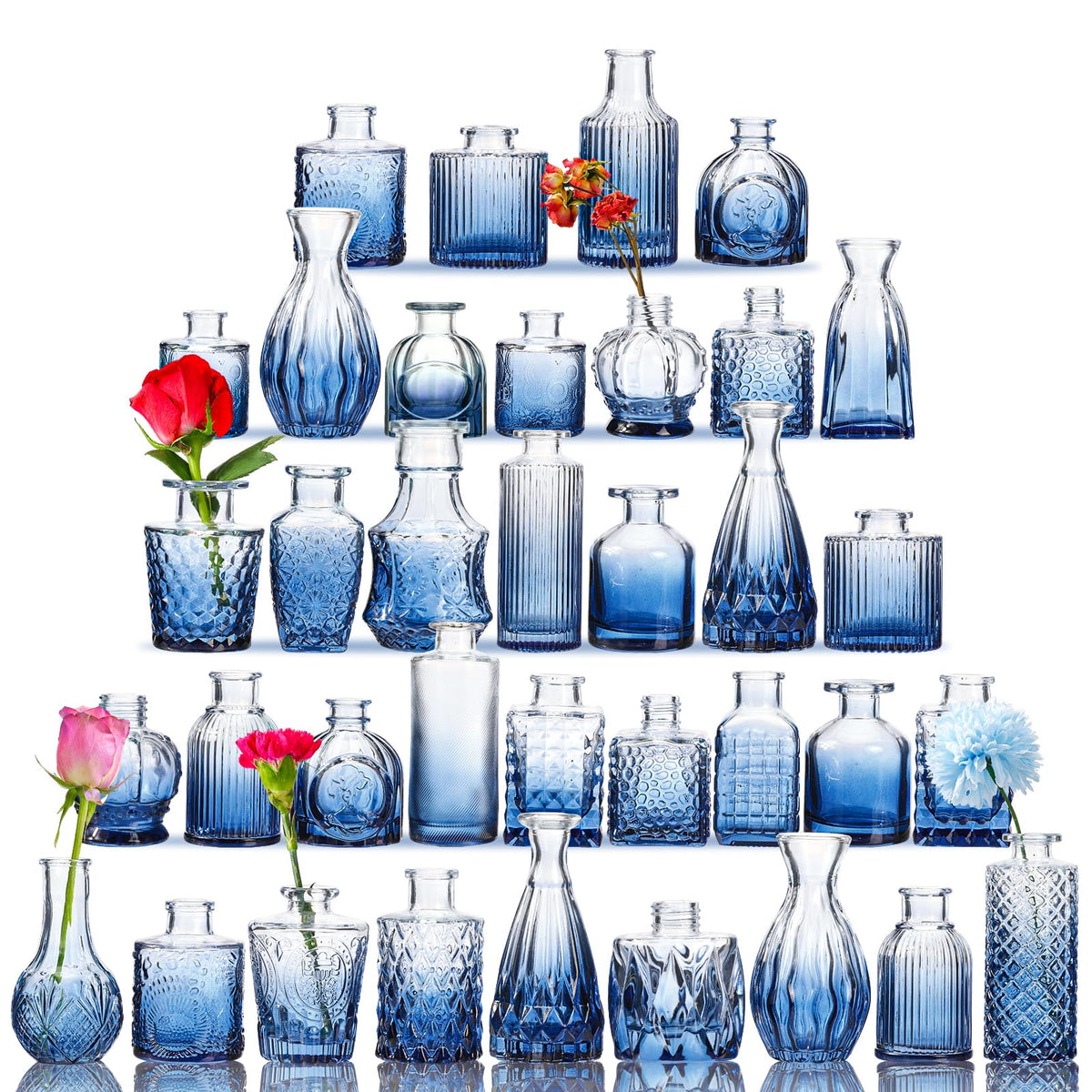 Fixwal 36 blue bud vases side view for elegant centerpieces and versatile decor.