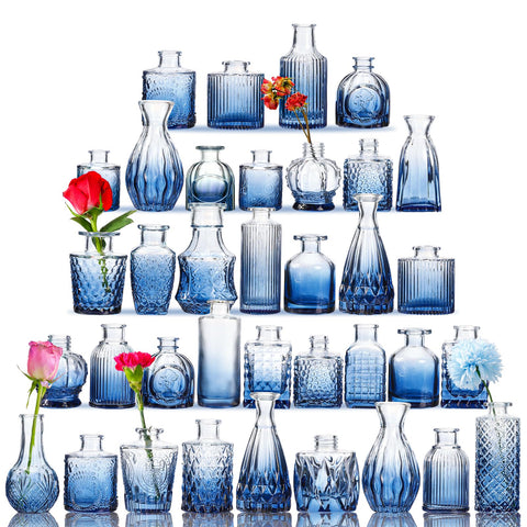 Fixwal 36 blue bud vases side view for elegant centerpieces and versatile decor.
