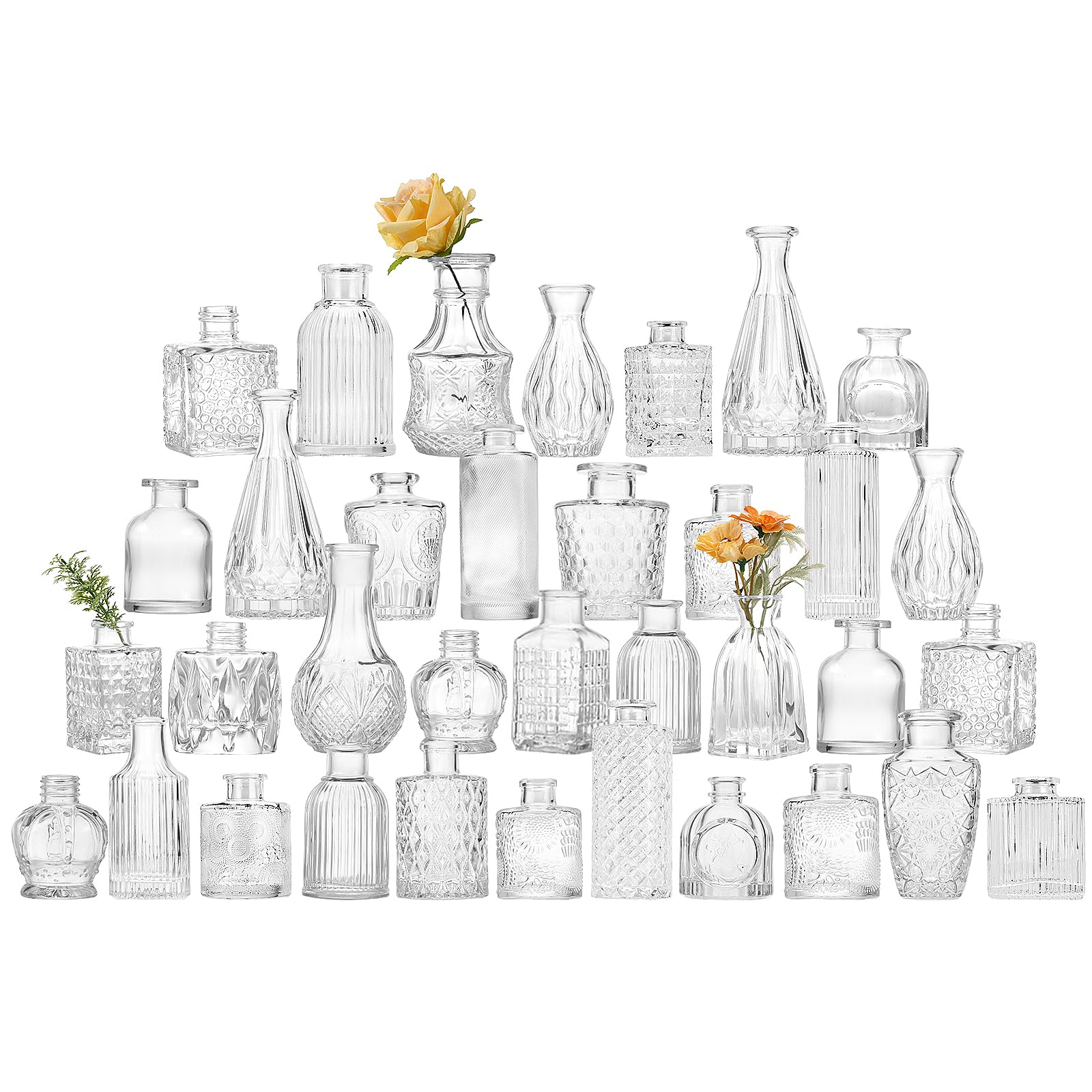 Fixwal 36-piece bud vase set with varied shapes for unique centerpieces.