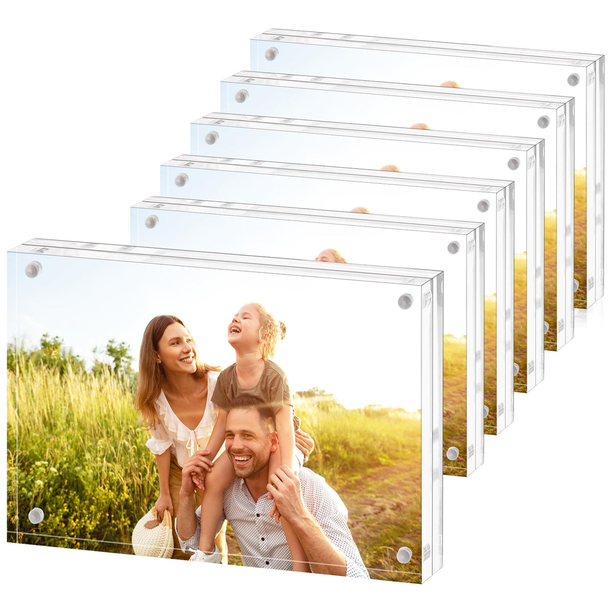 Fixwal 5x7 acrylic frame with double-sided display on a desk for two photos